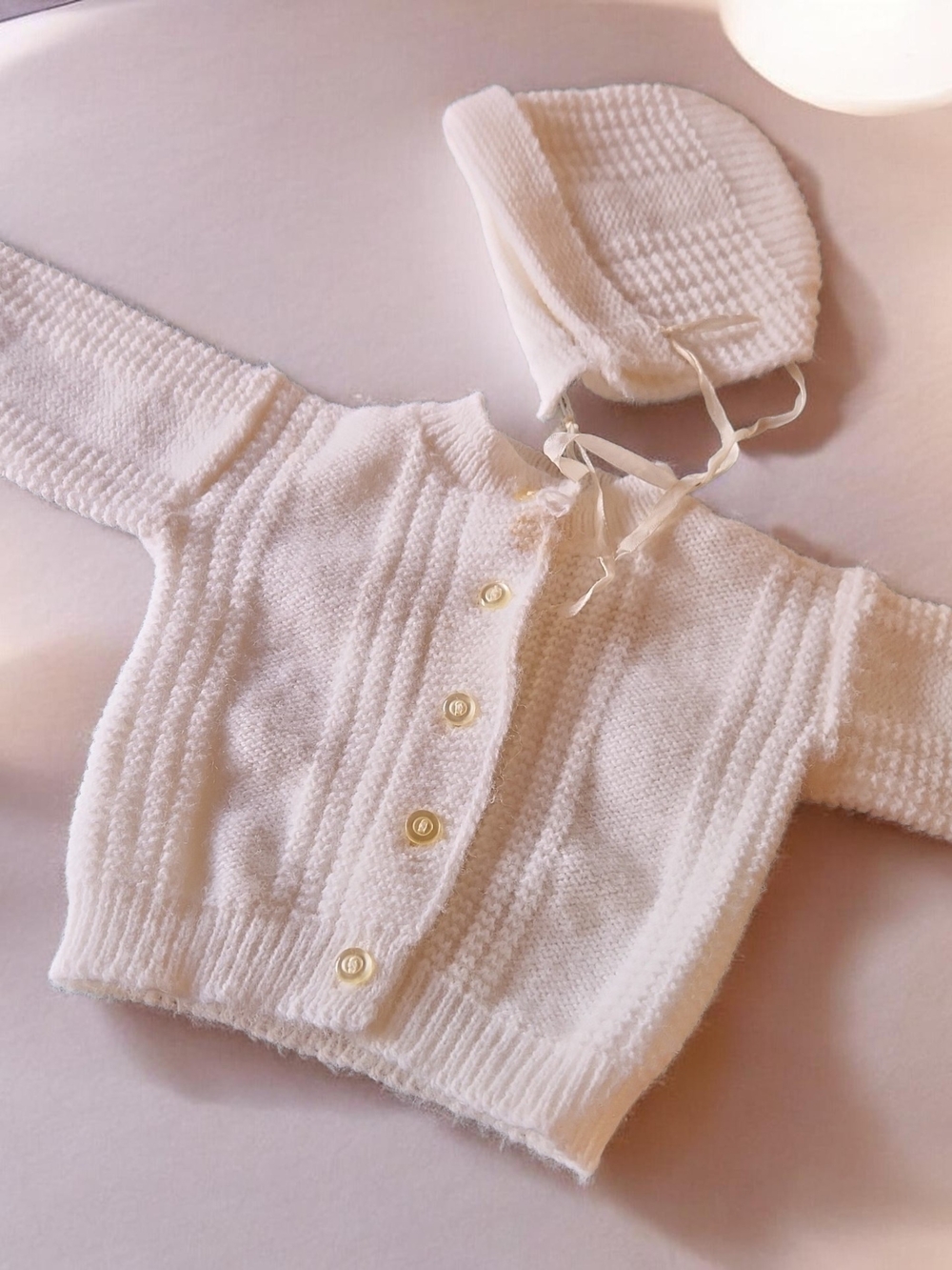 Vintage Handmade White Off White Sweater With Bonnet